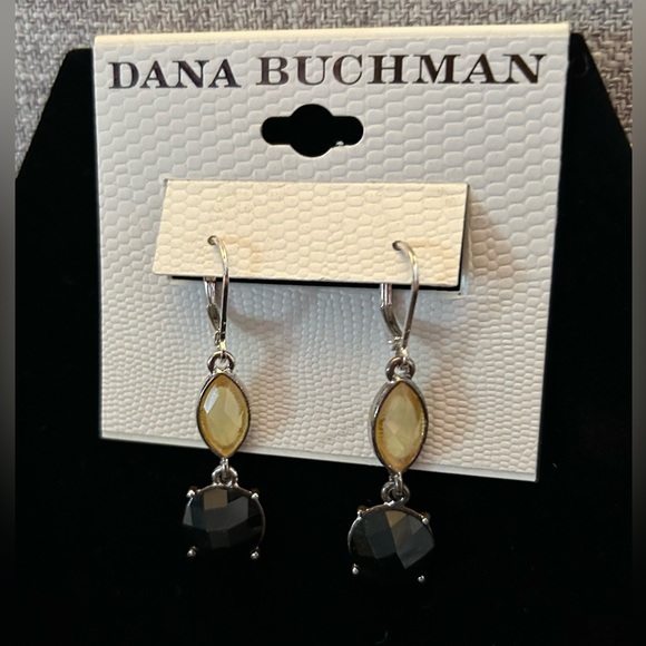NWT Dana Buchman, silver dangle earrings with black and beige stones - Picture 4 of 5